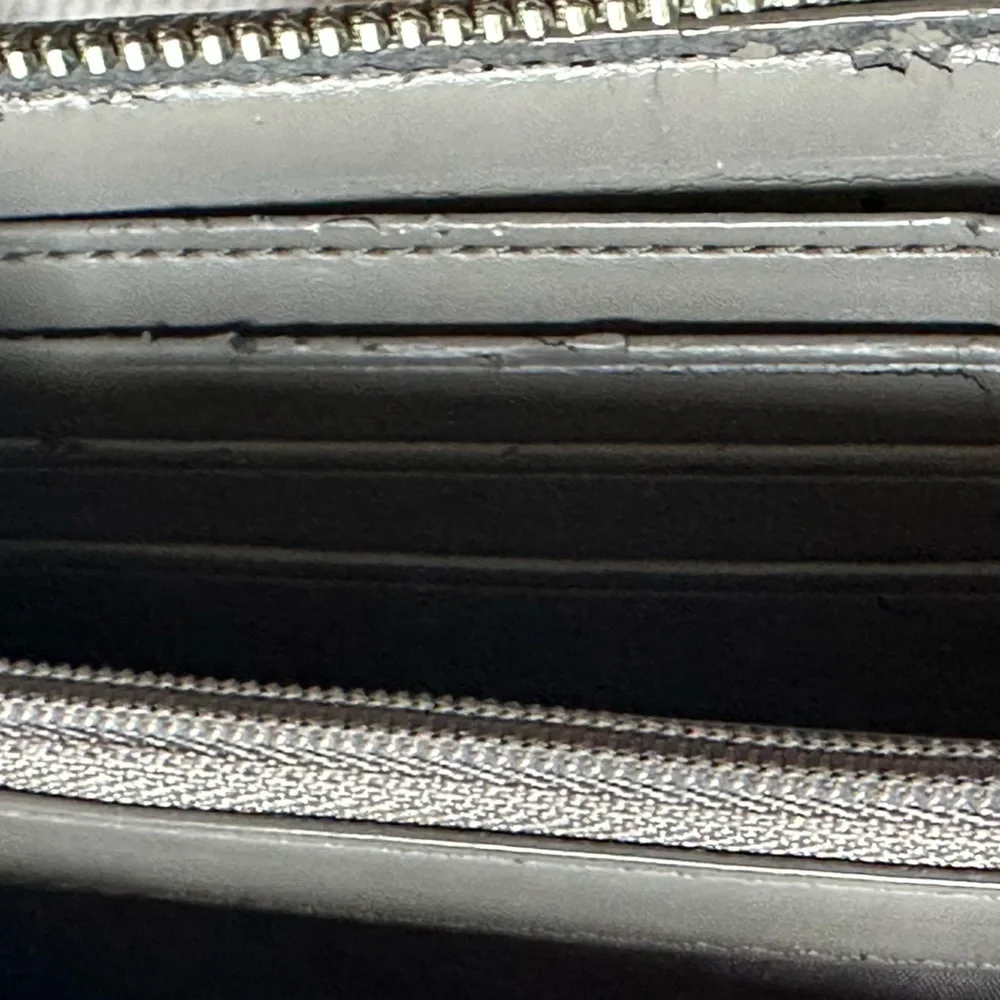 Coach Silver/Grey Ex Large Turnlock Accordion Zip Wallet - Snakeskin Pattern